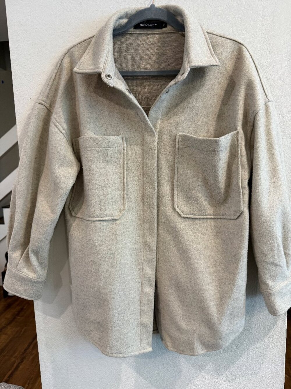 Merokeety Oatmeal Wool Blend Shacket Large Oversized Button